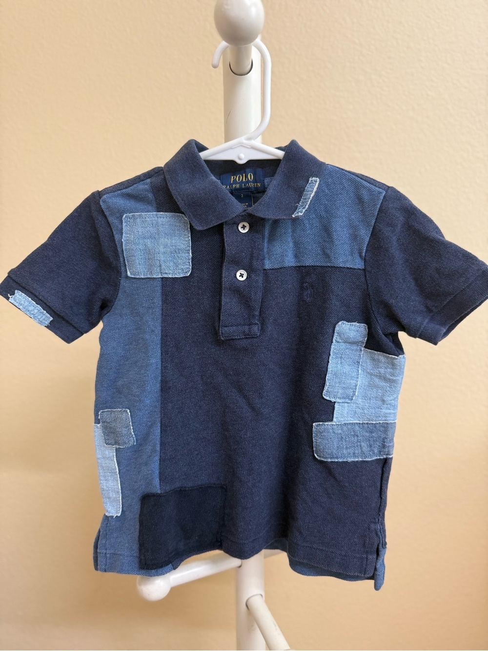 Ralph Lauren Navy Polo with Light Blue Patchwork